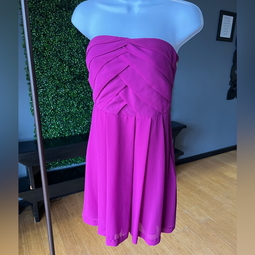 Express pink short strapless cocktail party dress.